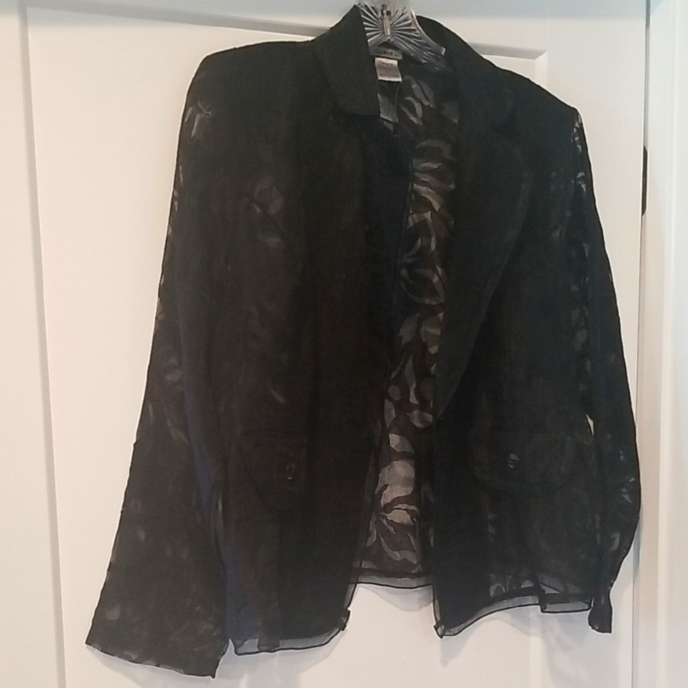 Damee Black Sheer Floral Patterned Blazer Size L
